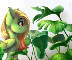 Size: 1456x1200 | Tagged: safe, artist:falafeljake, oc, oc only, pegasus, pony, female, mare, plant, solo, ych result