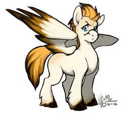 Size: 658x617 | Tagged: safe, artist:mu, oc, oc only, pegasus, pony, frown, looking at you, raised eyebrow, request, scar, simple background, solo, spread wings, white background, wings