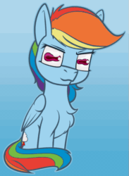 Size: 409x560 | Tagged: safe, artist:dacaoo, rainbow dash, pegasus, pony, g4, animated, blue background, chest fluff, cursed image, female, gif, hypnotoad, looking at you, simple background, sitting, smiling, solo, wings