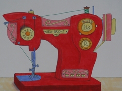 Size: 1082x814 | Tagged: safe, artist:whiteheather, object pony, original species, ponified, rule 85, sewing machine, traditional art