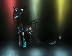 Size: 2584x1996 | Tagged: safe, artist:riaayo, pony, robot, robot pony, cd, microsoft, microsoft windows, mouth hold, pc, ponified, solo