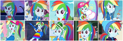 Size: 4096x1373 | Tagged: safe, editor:princesslunadashmlp, screencap, rainbow dash, human, blue crushed, equestria girls, equestria girls specials, g4, i'm on a yacht, my little pony equestria girls, my little pony equestria girls: better together, my little pony equestria girls: choose your own ending, my little pony equestria girls: friendship games, my little pony equestria girls: holidays unwrapped, my little pony equestria girls: legend of everfree, my little pony equestria girls: rollercoaster of friendship, my little pony equestria girls: spring breakdown, sock it to me, wake up!, alternate hairstyle, clothes, collage, cropped, cute, dashabetes, fall formal, fall formal outfits, female, geode of super speed, magical geodes, right there in front of me, solo focus, winter outfit