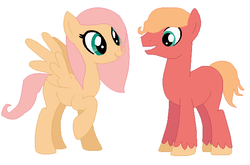 Size: 638x420 | Tagged: safe, artist:loxyskyes, oc, pony, base used, brother and sister, female, male, offspring, parent:big macintosh, parent:fluttershy, parents:fluttermac, siblings