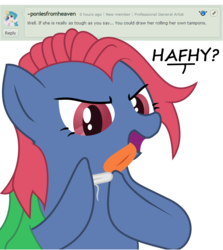 Size: 1280x1437 | Tagged: safe, artist:kalaverapastillera, oc, oc only, oc:blackthorn, pony, drool, female, mare, solo, tampon, tongue out