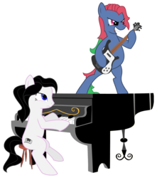 Size: 1280x1449 | Tagged: safe, artist:kalaverapastillera, oc, oc only, oc:blackthorn, oc:stiky keys, earth pony, pony, bipedal, female, guitar, mare, musical instrument, piano