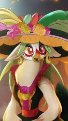 Size: 720x1280 | Tagged: safe, artist:zidanemina, edit, captain celaeno, bird, ornithian, parrot, anthro, g4, my little pony: the movie, catrina (calavera garbancera), clothes, cropped, dia de los muertos, face paint, female, holiday, open mouth, solo