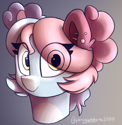 Size: 1220x1250 | Tagged: safe, artist:perezadotarts, oc, oc only, pony, eye clipping through hair, looking at you, simple background, smiling, solo