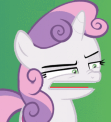 Size: 232x256 | Tagged: safe, sweetie belle, pony, unicorn, g4, animated, do not want, female, filly, gif, open mouth, solo