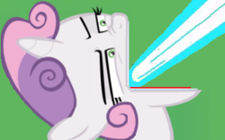 Size: 305x190 | Tagged: safe, sweetie belle, pony, unicorn, g4, female, filly, head tilt, lazer beam, open mouth, shoop da whoop, solo
