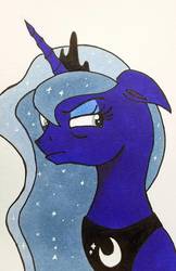 Size: 720x1109 | Tagged: safe, artist:polar_storm, princess luna, alicorn, pony, g4, annoyed, blue eyes, colored sketch, female, simple background, solo, traditional art, white background