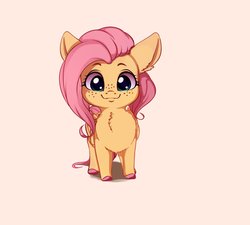 Size: 3012x2713 | Tagged: safe, artist:miokomata, fluttershy, pegasus, pony, g4, basically i'm very smol, big ears, chest fluff, chibi, colored hooves, cute, daaaaaaaaaaaw, ear fluff, female, freckles, high res, hnnng, looking at you, mare, shyabetes, smiling, smol, solo, weapons-grade cute