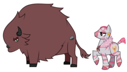Size: 3200x1800 | Tagged: safe, artist:coley-wog, bison, pony, zebra, anime, fire emblem (character), ponified, rock bison, tiger and bunny