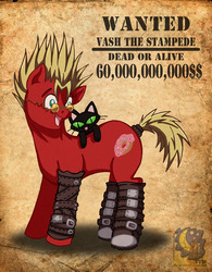 Size: 778x1000 | Tagged: safe, artist:twotigermoon, cat, earth pony, pony, anime, glasses, open mouth, ponified, trigun, vash the stampede, wanted poster