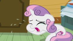 Size: 1920x1080 | Tagged: safe, screencap, sweetie belle, pony, unicorn, g4, the last crusade, crying, cutie mark, female, filly, floppy ears, sad, solo, the cmc's cutie marks