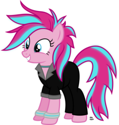 Size: 1460x1533 | Tagged: safe, artist:anime-equestria, pinkie pie, earth pony, pony, g4, 80s, alternate hairstyle, bands, clothes, cyberpunk, female, glowing mane, happy, jacket, jewelry, mare, necklace, punk, punkie pie, shirt, simple background, smiling, solo, transparent background, vector