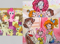 Size: 2723x2018 | Tagged: safe, artist:citi, screencap, li'l cheese, pinkie pie, pound cake, pumpkin cake, human, baby cakes, g4, the last problem, high res, humanized, older, older pound cake, older pumpkin cake, scene interpretation, screencap reference, traditional art