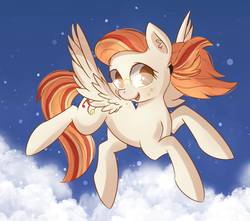 Size: 1864x1647 | Tagged: safe, artist:autumnvoyage, oc, oc only, oc:feather flicker, pegasus, pony, cloud, flying, glasses, sky