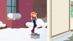 Size: 1920x1080 | Tagged: safe, screencap, sunset shimmer, equestria girls, equestria girls specials, g4, my little pony equestria girls: better together, my little pony equestria girls: holidays unwrapped, canterlot high, clothes, female, solo, winter outfit