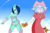 Size: 1280x840 | Tagged: safe, artist:ineedanaccount, oc, oc:ineeda, oc:kasumi, earth pony, anthro, clothes, cosplay, costume, crossdressing, digimon, duo, femboy, gloves, hat, male