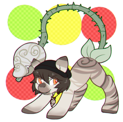 Size: 875x867 | Tagged: safe, artist:pomrawr, oc, oc only, monster pony, original species, piranha plant pony, plant pony, abstract background, augmented tail, colored hooves, jewelry, necklace, plant, solo, tailmouth