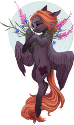 Size: 1000x1682 | Tagged: safe, artist:weird--fish, oc, oc only, oc:fractal, pegasus, pony, flower, simple background, solo, transparent background