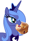 Size: 116x160 | Tagged: safe, artist:sailoryue, edit, princess luna, alicorn, pony, g4, animated, chewing, chewing ponies, cute, eating, female, food, gif, lunabetes, mare, muffin, nom, s1 luna, simple background, solo, transparent background
