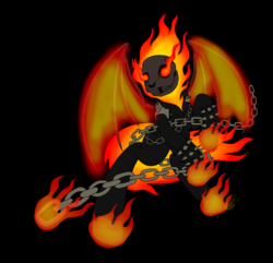 Size: 1809x1741 | Tagged: safe, artist:midnightfire1222, bat pony, pony, black background, chains, fire, ghost rider, ponified, pyromancy, simple background, skeletal, solo, wings