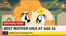 Size: 1228x684 | Tagged: safe, edit, edited screencap, screencap, pear butter, earth pony, pony, g4, the perfect pear, boomerang (tv channel), break your own news, breaking news, crying, female, mare, sad, solo