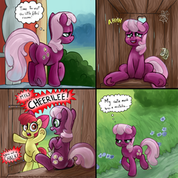 Size: 2001x2001 | Tagged: safe, alternate version, artist:smudge proof, apple bloom, cheerilee, earth pony, pony, g4, belly button, but why, butt, comic, dock, female, filly, frog (hoof), high res, implied pissing, mare, outhouse, peegasm, plot, sitting on toilet, toilet, underhoof