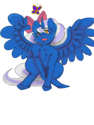 Size: 3024x4032 | Tagged: safe, artist:hayakiwarongplz, oc, oc:fleurbelle, alicorn, butterfly, pony, adorabelle, adorable face, alicorn oc, bow, cheek fluff, chest fluff, cute, ear fluff, female, hair bow, looking up, mare, ocbetes, sweet, yellow eyes