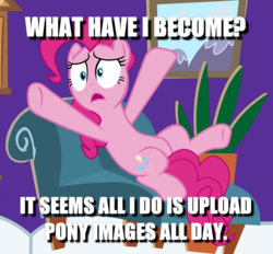 Size: 616x572 | Tagged: safe, edit, edited screencap, screencap, pinkie pie, earth pony, pony, fame and misfortune, g4, caption, cropped, female, image macro, solo, text