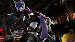 Size: 3840x2160 | Tagged: safe, artist:whiteskyline, maud pie, earth pony, anthro, plantigrade anthro, g4, 3d, bucket, candle, chains, duct tape, engine, female, helmet, high res, looking at you, moon, motorcycle, pumpkin, solo, source filmmaker, tape, toolbox, unamused