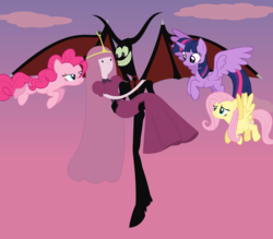 Size: 5008x4384 | Tagged: safe, fluttershy, pinkie pie, twilight sparkle, alicorn, pony, g4, adventure time, cartoon network, chaos, discovery family, female, flying, male, nergal, nergal and princess bubblegum, princess bubblegum, sky, the grim adventures of billy and mandy, twilight sparkle (alicorn)