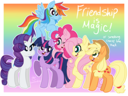 Size: 2224x1668 | Tagged: safe, artist:cenonplusfish, applejack, fluttershy, pinkie pie, rainbow dash, rarity, twilight sparkle, alicorn, earth pony, pegasus, pony, unicorn, g4, cute, eye clipping through hair, mane six, one eye closed, twilight sparkle (alicorn), wink