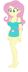 Size: 1700x4382 | Tagged: safe, artist:ah96, edit, editor:ah96, fluttershy, equestria girls, g4, barefoot, breast edit, breasts, cleavage, cropped, feet, female, ms paint, simple background, solo, white background