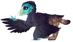 Size: 1558x895 | Tagged: safe, artist:unoriginai, oc, oc only, archaeopteryx, bird, dinosaur, griffon, adoptable, griffon oc, prehistoric, solo