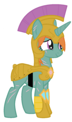 Size: 566x957 | Tagged: safe, artist:rukemon, artist:sugarsweet-goth, oc, oc only, oc:emerald spear, pony, unicorn, armor, base used, commission, eye scar, female, helmet, hoof shoes, mare, scar, simple background, solo, transparent background