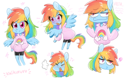 Size: 2927x1834 | Tagged: safe, artist:kaikururu, rainbow dash, semi-anthro, g4, angry, arm hooves, blushing, clothes, cross-popping veins, cute, dashabetes, eye clipping through hair, female, hoodie, madorable, open mouth, rainbow, simple background, solo, stars, white background
