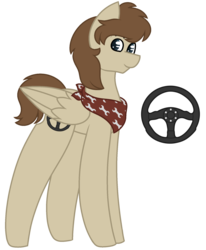 Size: 1646x1998 | Tagged: safe, artist:calibykitty, pegasus, pony, bandana, breeding result, male, offspring, offspring shipping, parent:oc:cream heart, parent:oc:steelo, parents:oc x oc, simple background, smiling, solo, stallion, steering wheel, transparent background