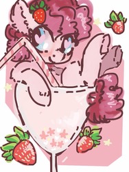 Size: 768x1024 | Tagged: safe, artist:supernoncutie, pinkie pie, earth pony, pony, g4, cute, diapinkes, drink, ear fluff, female, food, heart eyes, leg fluff, mare, ponies in food, solo, straw, strawberry, strawberry milk, wingding eyes