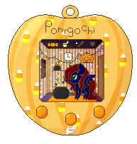 Size: 193x203 | Tagged: safe, artist:nekoremilia1, oc, oc only, oc:night coder, pegasus, pony, animated, blinking, brewing, cauldron, clock, cute, female, gif, halloween, holiday, jack-o-lantern, mare, pixel art, ponygochi, ponygotchi, pumpkin, solo, tamagotchi, toy, wings, ych result