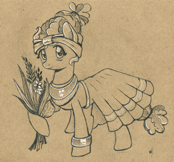 Size: 1500x1398 | Tagged: safe, artist:maytee, meadowbrook, earth pony, pony, g4, female, mare, meadowcute, solo, toned paper, traditional art