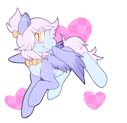 Size: 925x898 | Tagged: safe, artist:pomrawr, oc, oc only, pegasus, pony, blushing, bow, bowtie, eye clipping through hair, freckles, hair bow, heart, pegasus oc, simple background, solo, white background, wings