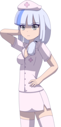 Size: 1281x2637 | Tagged: safe, artist:zacatron94, oc, oc only, oc:silverlay, human, anime style, arm behind head, humanized, nurse outfit, simple background, solo, transparent background