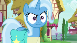 Size: 391x221 | Tagged: safe, screencap, trixie, pony, g4, student counsel, angry, angry eyes, cropped, glare, reaction image, trixie is not amused, unamused