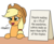 Size: 1100x900 | Tagged: safe, artist:mkogwheel edits, edit, applejack, earth pony, pony, zebra, g4, applejack's sign, cute, daaaaaaaaaaaw, female, howdy, jackabetes, leaning, looking up, mare, meme, open mouth, parody, rhyme, sign, simple background, smiling, solo, table, text, weapons-grade cute, white background