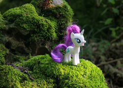 Size: 1680x1200 | Tagged: safe, artist:aquilateagle, rarity, pony, unicorn, g4, doll, female, forest, irl, messy mane, moss, photo, toy