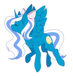Size: 1257x1311 | Tagged: safe, artist:paintpalet35, oc, oc:fleurbelle, alicorn, pony, adorabelle, adorable face, alicorn oc, bow, chest fluff, cute, eyes closed, female, flying, hair bow, happy, mare, ocbetes, sweet
