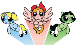 Size: 900x529 | Tagged: safe, artist:faikie, edit, earth pony, pegasus, pony, unicorn, beam, blossom (powerpuff girls), bow, bubbles (powerpuff girls), buttercup (powerpuff girls), clothes, contrail, flying, hair bow, mary janes, pigtails, ponified, shoes, simple background, socks, superhero, the powerpuff girls, transparent background, trio, white socks