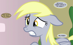 Size: 1152x720 | Tagged: safe, edit, edited screencap, editor:korora, screencap, derpy hooves, pony, g4, triple threat, censored vulgarity, cropped, dialogue, doctor who, floppy ears, grawlixes, implied doctor whooves, speech bubble, the web planet, uh oh